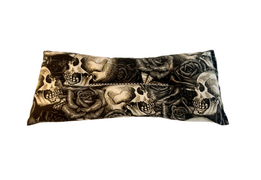 Black & White Skulls and Roses Weighted Eye Pillow