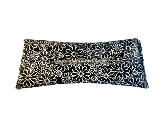 Thin White Flowers on Black Weighted Eye Pillow